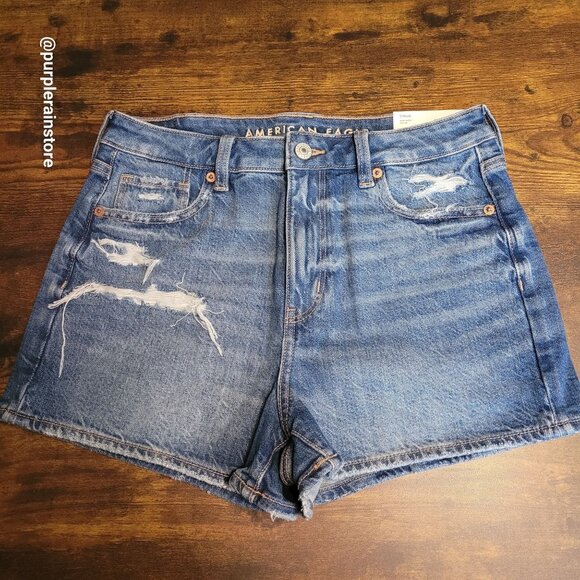 American Eagle Mom Shorts Size 4 Hi Rise Strigid Medium Light Wash NWT - Picture 1 of 13